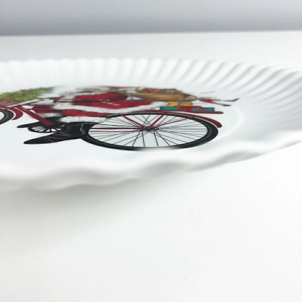 Melamine 16” Serving plate Santa On Bike Platter NEW